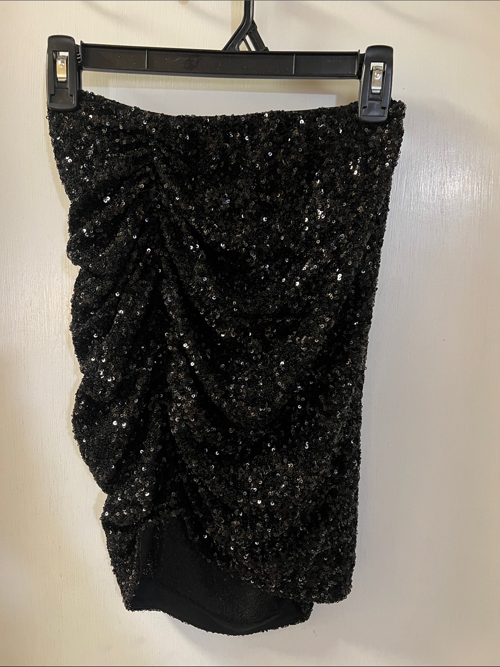 Express Black Sequin Ruched Mini Skirt